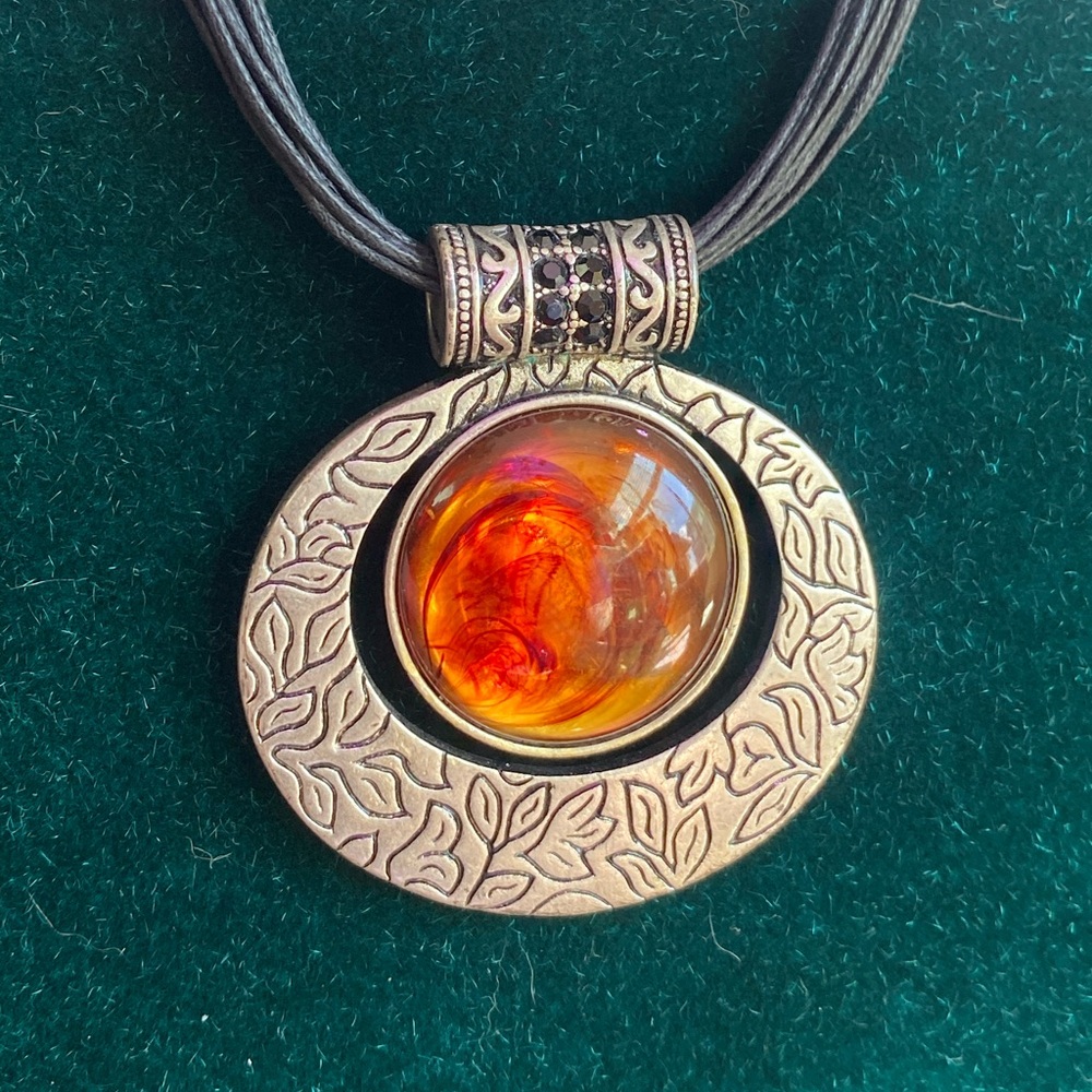 Lia Sophia Multi-Strand Black Cord Necklace with Amber Glass Pendant - Picture 6 of 9